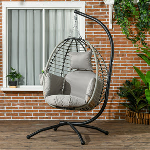 Fauteuil œuf Suspendu balancelle Pliante avec Coussin et Support Usage intérieur extérieur métal corde en polypropylène dim. 110L x 100l x 188H cm gris