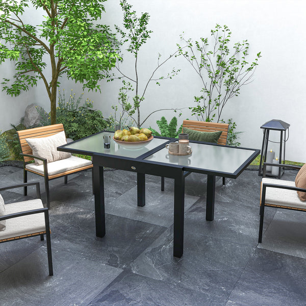 Table Extensible de Jardin Grande Taille dim. dépliées 160L x 80l x 75H cm Aluminium Gris foncé Plateau Verre trempé Transparent
