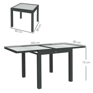 Table Extensible de Jardin Grande Taille dim. dépliées 160L x 80l x 75H cm Aluminium Gris foncé Plateau Verre trempé Transparent