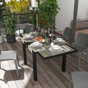 Table Extensible de Jardin Grande Taille dim. dépliées 160L x 80l x 75H cm Aluminium Gris foncé Plateau Verre trempé Transparent