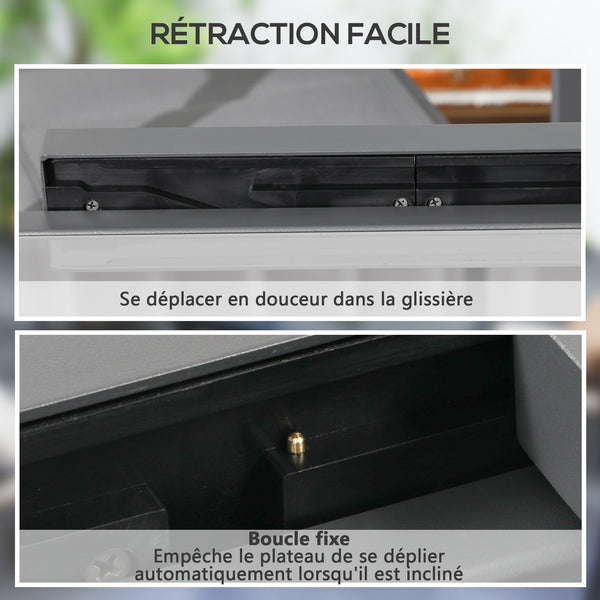 Table Extensible de Jardin Grande Taille dim. dépliées 160L x 80l x 75H cm Aluminium Gris foncé Plateau Verre trempé Transparent