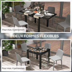 Table Extensible de Jardin Grande Taille dim. dépliées 160L x 80l x 75H cm Aluminium Gris foncé Plateau Verre trempé Transparent