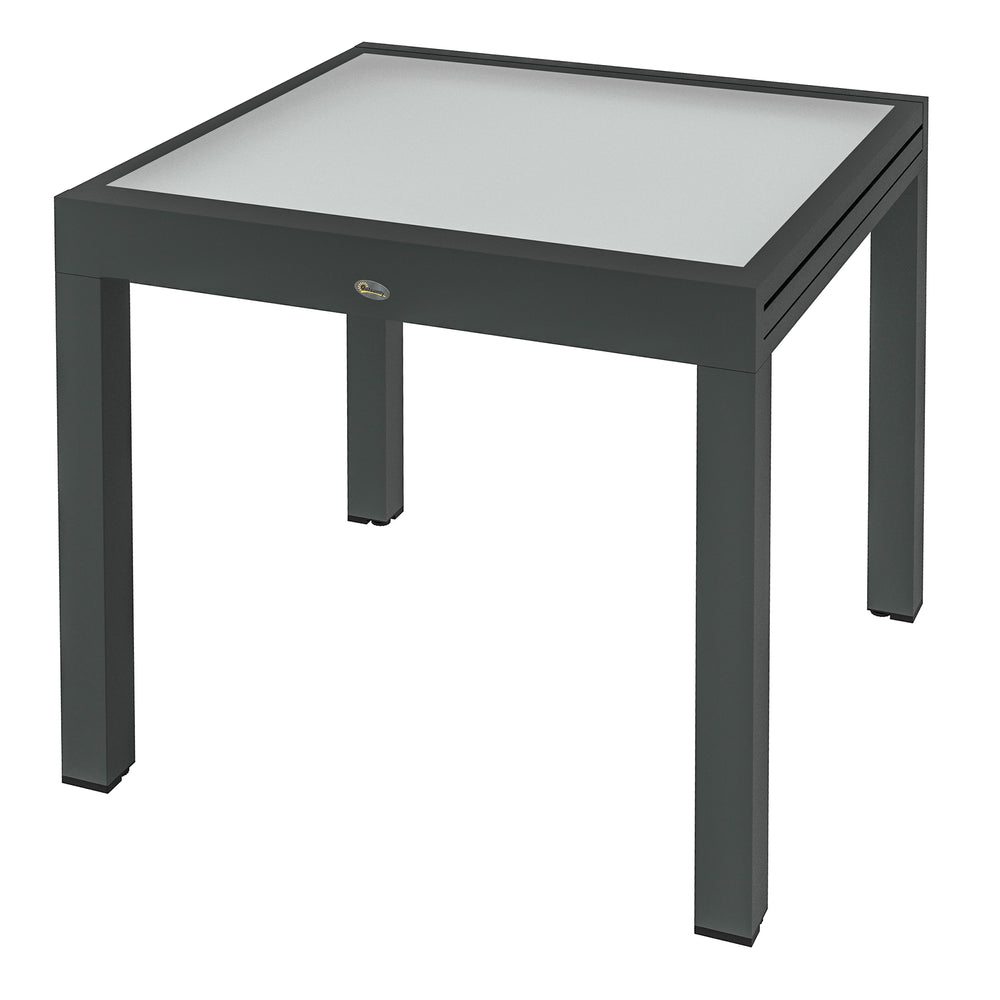 Table Extensible de Jardin Grande Taille dim. dépliées 160L x 80l x 75H cm Aluminium Gris foncé Plateau Verre trempé Transparent