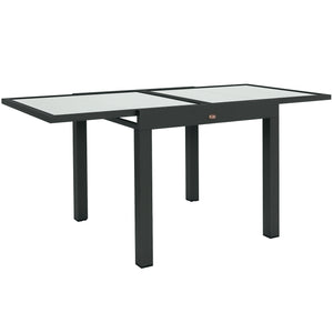 Table Extensible de Jardin Grande Taille dim. dépliées 160L x 80l x 75H cm Aluminium Gris foncé Plateau Verre trempé Transparent