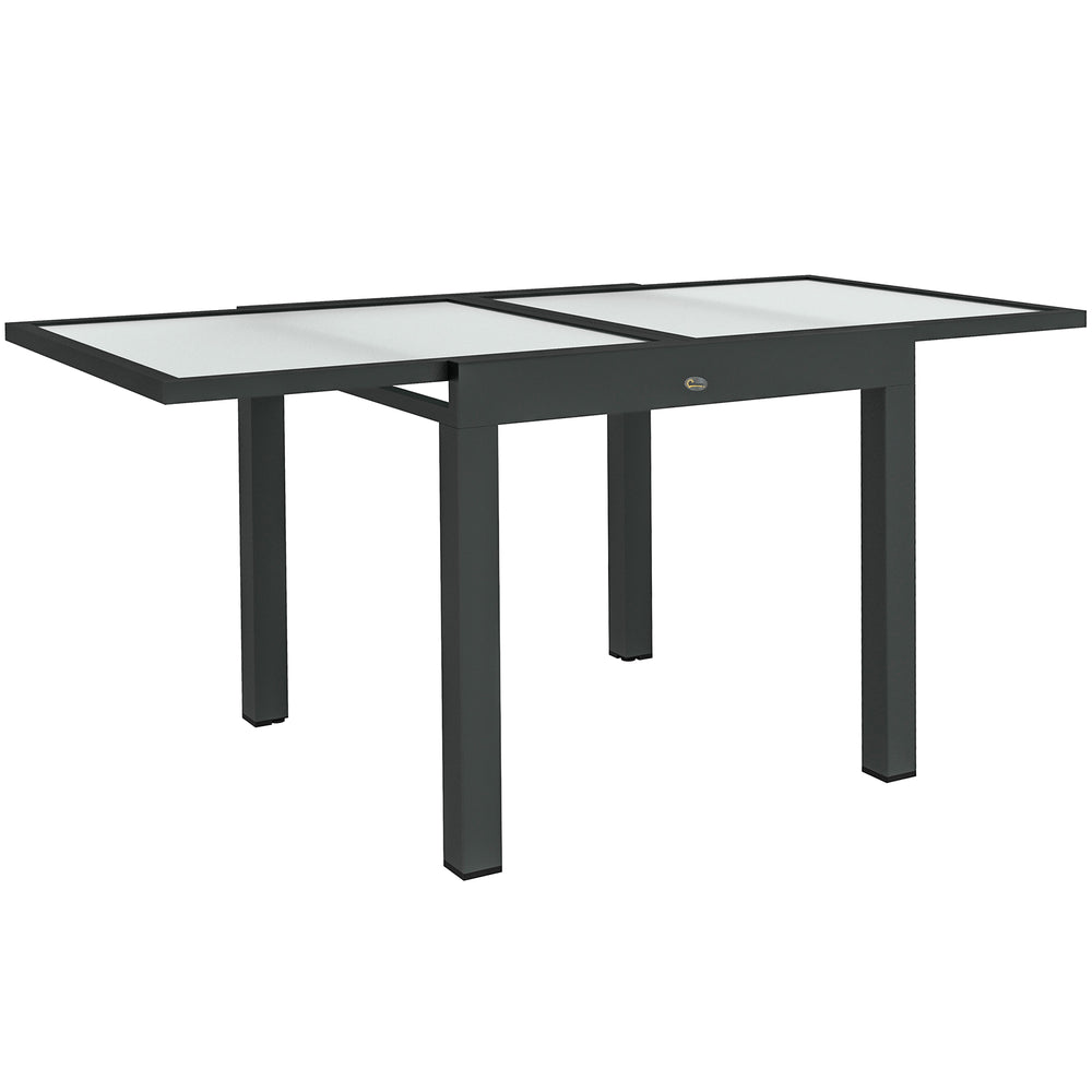 Table Extensible de Jardin Grande Taille dim. dépliées 160L x 80l x 75H cm Aluminium Gris foncé Plateau Verre trempé Transparent