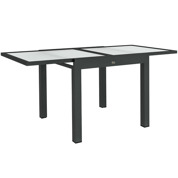 Table Extensible de Jardin Grande Taille dim. dépliées 160L x 80l x 75H cm Aluminium Gris foncé Plateau Verre trempé Transparent