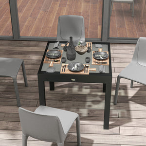 Table Extensible de Jardin Grande Taille dim. dépliées 160L x 80l x 75H cm Aluminium Gris foncé Plateau Verre trempé Transparent