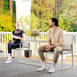 Salon de jardin extérieur 2 personnes, table de jardin extérieure avec 2 chaises, 4 coussins amovibles lavables, cadre en acier, table 72 cm, mobilier de jardin, terrasse, patio, gris