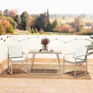 Salon de jardin extérieur 2 personnes, table de jardin extérieure avec 2 chaises, 4 coussins amovibles lavables, cadre en acier, table 72 cm, mobilier de jardin, terrasse, patio, gris