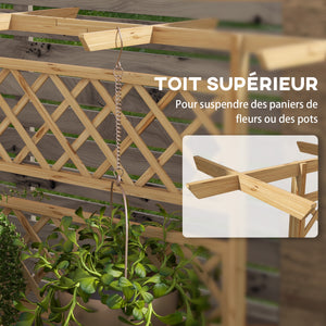 Jardinière avec treillis bac à fleurs potager sur pied en bois pour plantes grimpantes, légumes, fleurs - en bois de sapin pré-huilé dim. 160L x 55l x 183H cm effet bois naturel
