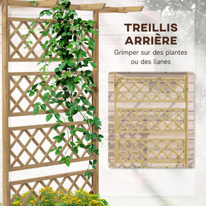 Jardinière avec treillis bac à fleurs potager sur pied en bois pour plantes grimpantes, légumes, fleurs - en bois de sapin pré-huilé dim. 160L x 55l x 183H cm effet bois naturel