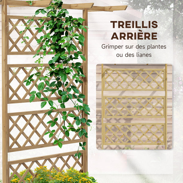 Jardinière avec treillis bac à fleurs potager sur pied en bois pour plantes grimpantes, légumes, fleurs - en bois de sapin pré-huilé dim. 160L x 55l x 183H cm effet bois naturel