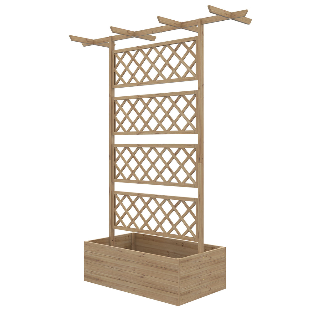 Jardinière avec treillis bac à fleurs potager sur pied en bois pour plantes grimpantes, légumes, fleurs - en bois de sapin pré-huilé dim. 160L x 55l x 183H cm effet bois naturel