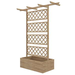 Jardinière avec treillis bac à fleurs potager sur pied en bois pour plantes grimpantes, légumes, fleurs - en bois de sapin pré-huilé dim. 160L x 55l x 183H cm effet bois naturel