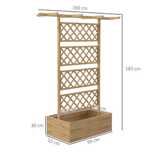 Jardinière avec treillis bac à fleurs potager sur pied en bois pour plantes grimpantes, légumes, fleurs - en bois de sapin pré-huilé dim. 160L x 55l x 183H cm effet bois naturel