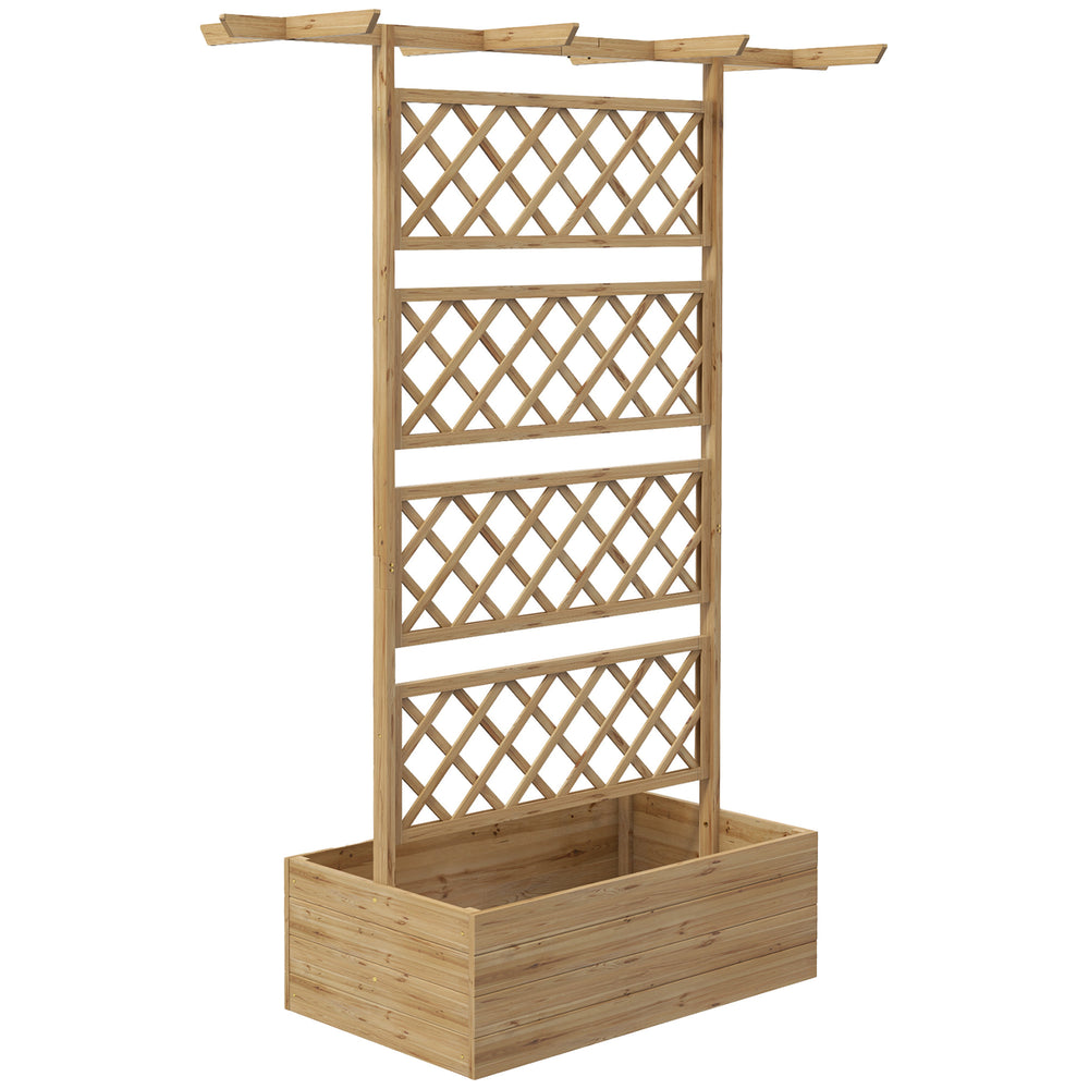 Jardinière avec treillis bac à fleurs potager sur pied en bois pour plantes grimpantes, légumes, fleurs - en bois de sapin pré-huilé dim. 160L x 55l x 183H cm effet bois naturel
