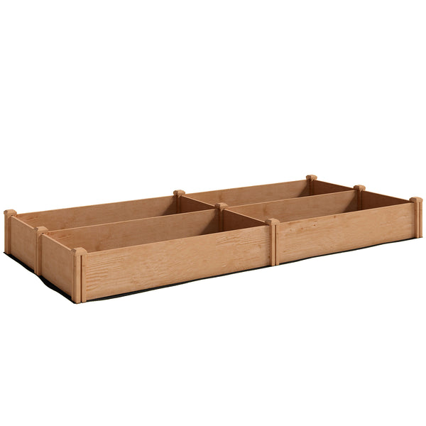Carré Potager en Bois 234x109x25cm - Lit de Jardin Surélevé 4 Zones de Culture - Jardinière Extérieure à Fond Ouvert avec Montage sans Outil, pour Légumes, Fleurs, Marron Clair