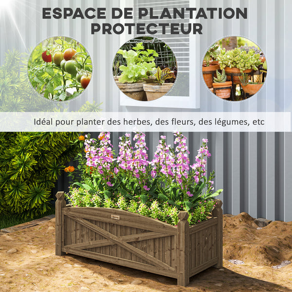 Jardinière en bois, carré potager extérieur bois avec trous de drainage, bac à fleurs pour légumes herbes fleurs dans jardin terrasse patio, 90 x 39 x 37 cm, marron foncé