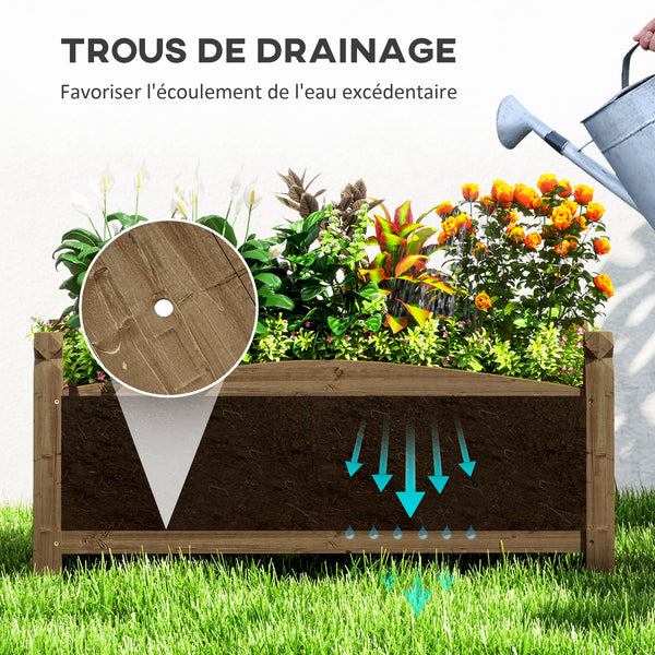 Jardinière en bois, carré potager extérieur bois avec trous de drainage, bac à fleurs pour légumes herbes fleurs dans jardin terrasse patio, 90 x 39 x 37 cm, marron foncé
