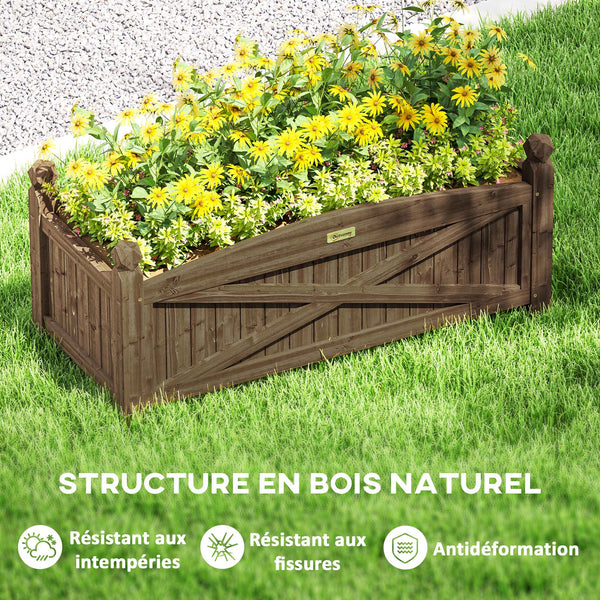 Jardinière en bois, carré potager extérieur bois avec trous de drainage, bac à fleurs pour légumes herbes fleurs dans jardin terrasse patio, 90 x 39 x 37 cm, marron foncé