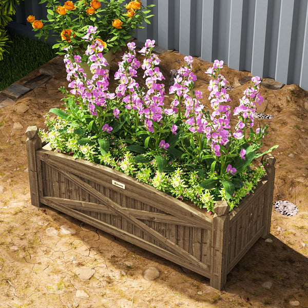Jardinière en bois, carré potager extérieur bois avec trous de drainage, bac à fleurs pour légumes herbes fleurs dans jardin terrasse patio, 90 x 39 x 37 cm, marron foncé