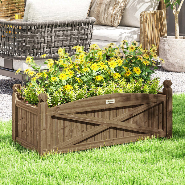 Jardinière en bois, carré potager extérieur bois avec trous de drainage, bac à fleurs pour légumes herbes fleurs dans jardin terrasse patio, 90 x 39 x 37 cm, marron foncé