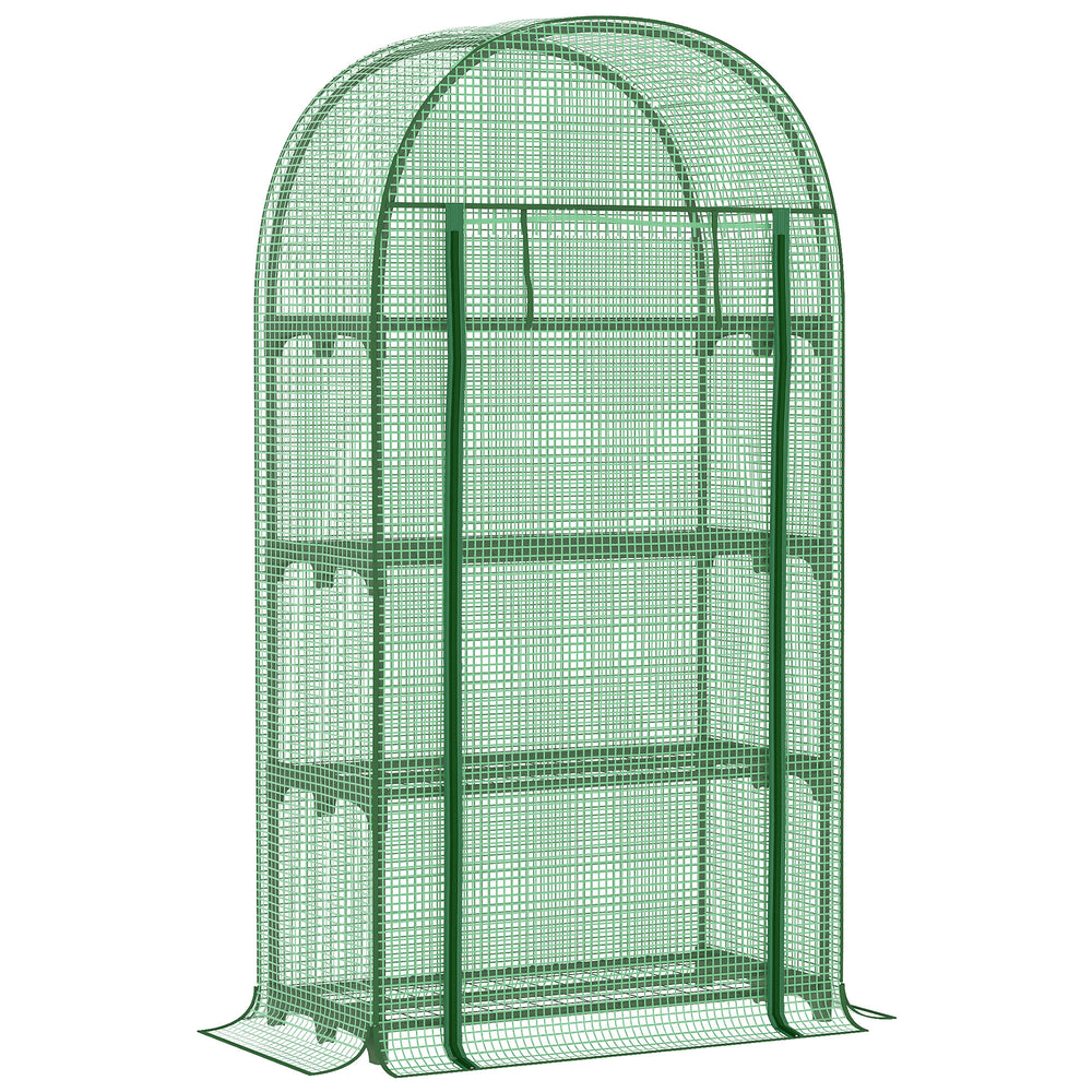 Serre de jardin PE avec étagères 4 niveaux, serre de balcon, bâche renforcée 130 g/m², châssis en acier, porte zippée enroulable, pour légumes plantes fleurs, 80 x 49 x 160 cm, vert