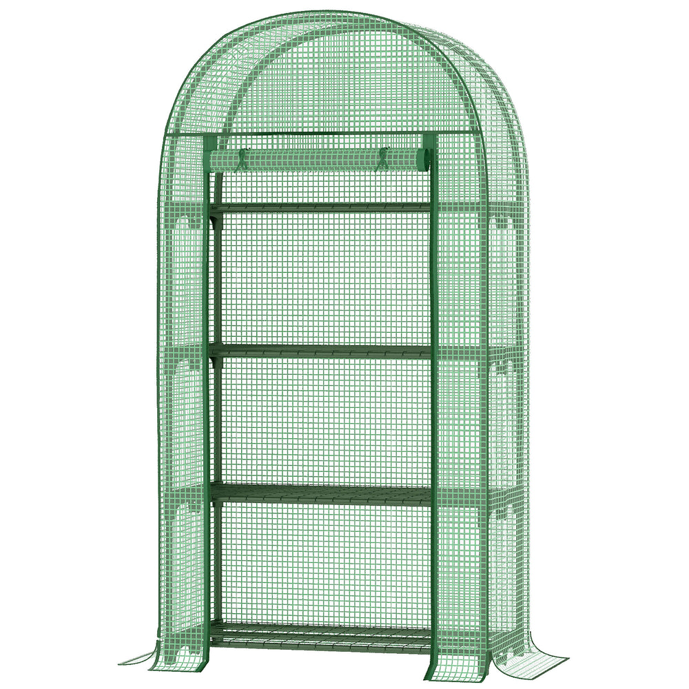 Serre de jardin PE avec étagères 4 niveaux, serre de balcon, bâche renforcée 130 g/m², châssis en acier, porte zippée enroulable, pour légumes plantes fleurs, 80 x 49 x 160 cm, vert