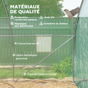 Serre de Jardin Tunnel 9 m² dim. 3L x 3l x 2H m - 4 fenêtres, Porte zippée Enroulable - châssis Tubulaire Acier galvanisé, bâche PE Haute densité Vert