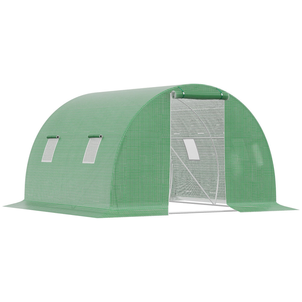 Serre de Jardin Tunnel 9 m² dim. 3L x 3l x 2H m - 4 fenêtres, Porte zippée Enroulable - châssis Tubulaire Acier galvanisé, bâche PE Haute densité Vert