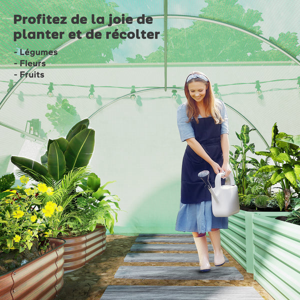 Serre de Jardin Tunnel 9 m² dim. 3L x 3l x 2H m - 4 fenêtres, Porte zippée Enroulable - châssis Tubulaire Acier galvanisé, bâche PE Haute densité Vert