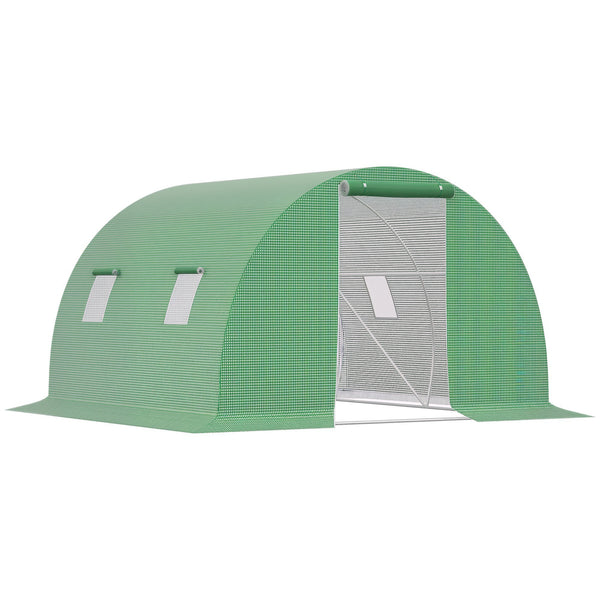 Serre de Jardin Tunnel 9 m² dim. 3L x 3l x 2H m - 4 fenêtres, Porte zippée Enroulable - châssis Tubulaire Acier galvanisé, bâche PE Haute densité Vert