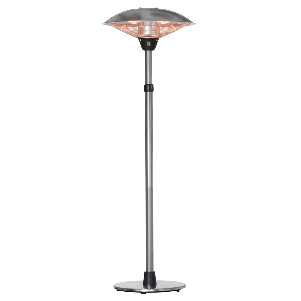 Parasol chauffant électrique 3000W chauffage d'appoint sans CO₂ 13 m² et IP44 - chauffage infrarouge sur pied 3 puissances de chauffe - hauteur réglable de 160 à 200 cm acier inox. argent
