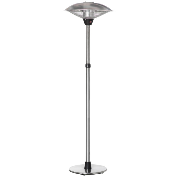 Parasol chauffant électrique 3000W chauffage d'appoint sans CO₂ 13 m² et IP44 - chauffage infrarouge sur pied 3 puissances de chauffe - hauteur réglable de 160 à 200 cm acier inox. argent