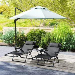 Lot de 2 bain de soleil, chaise longue pliante avec appuie-tête en textilène, transat jardin extérieur inclinable de plage camping piscine terrasse, 90 x 65 x 112 cm, noir
