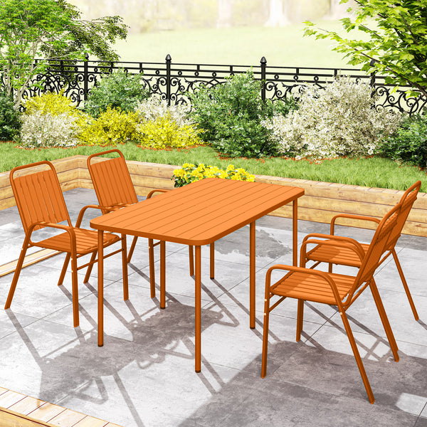 Lot de 4 chaises de jardin chaises empilables d'extérieur avec haut dossier et accoudoirs, cadre en acier pour jardin, piscine, terrasse, orange