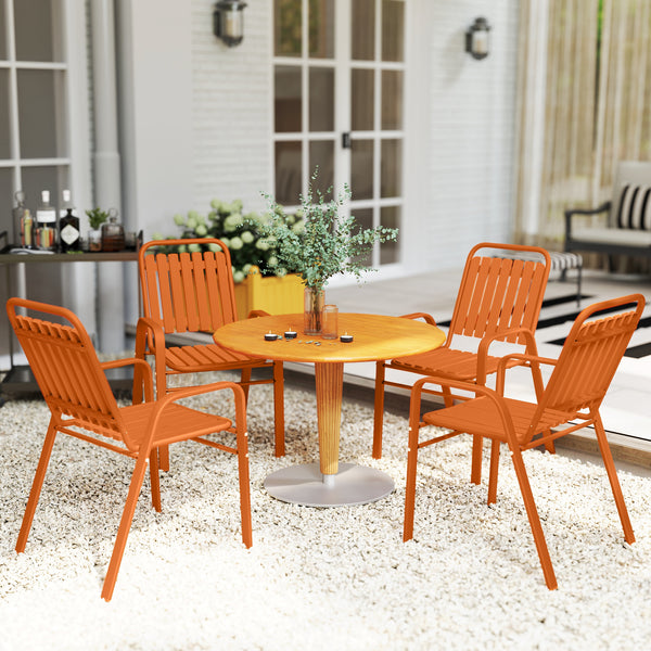 Lot de 4 chaises de jardin chaises empilables d'extérieur avec haut dossier et accoudoirs, cadre en acier pour jardin, piscine, terrasse, orange