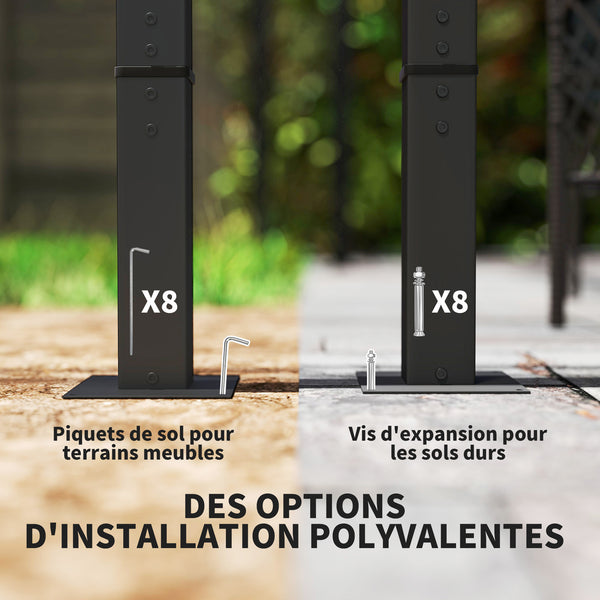 Pergola jardin exterieur 3 x 3 m pergola coulissante rétractable, tonnelle de jardin en toile polyester haute densité 180g/m², abri soleil UPF30+, pour terrasse, patio, arrière-cours, marron