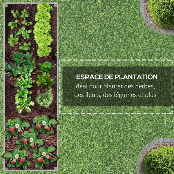 Jardinière sur roulettes - jardinière rectangulaire - Inserts d'irrigation, Feutre de Drainage Inclus - métal Bois massif, gris