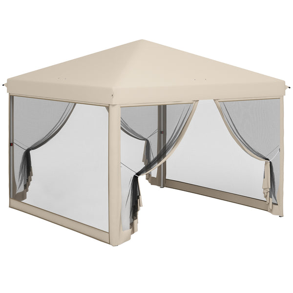 Tonnelle Barnum Pliant Pop-up imperméabilisé Style Colonial 3L x 3l x 2,65H m 4 moustiquaires + Sac de Transport Beige Noir