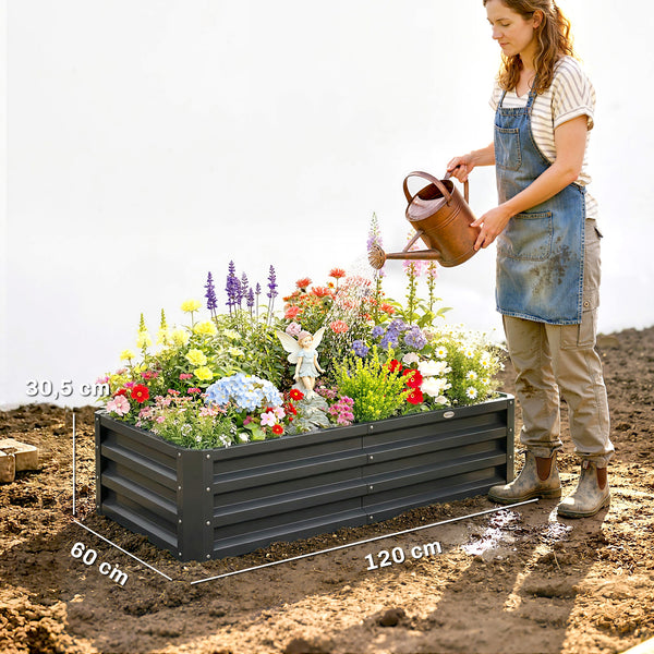 Lot de 2 carrés potagers de jardin 120 x 60 x 30,5 cm acier galvanisée gris