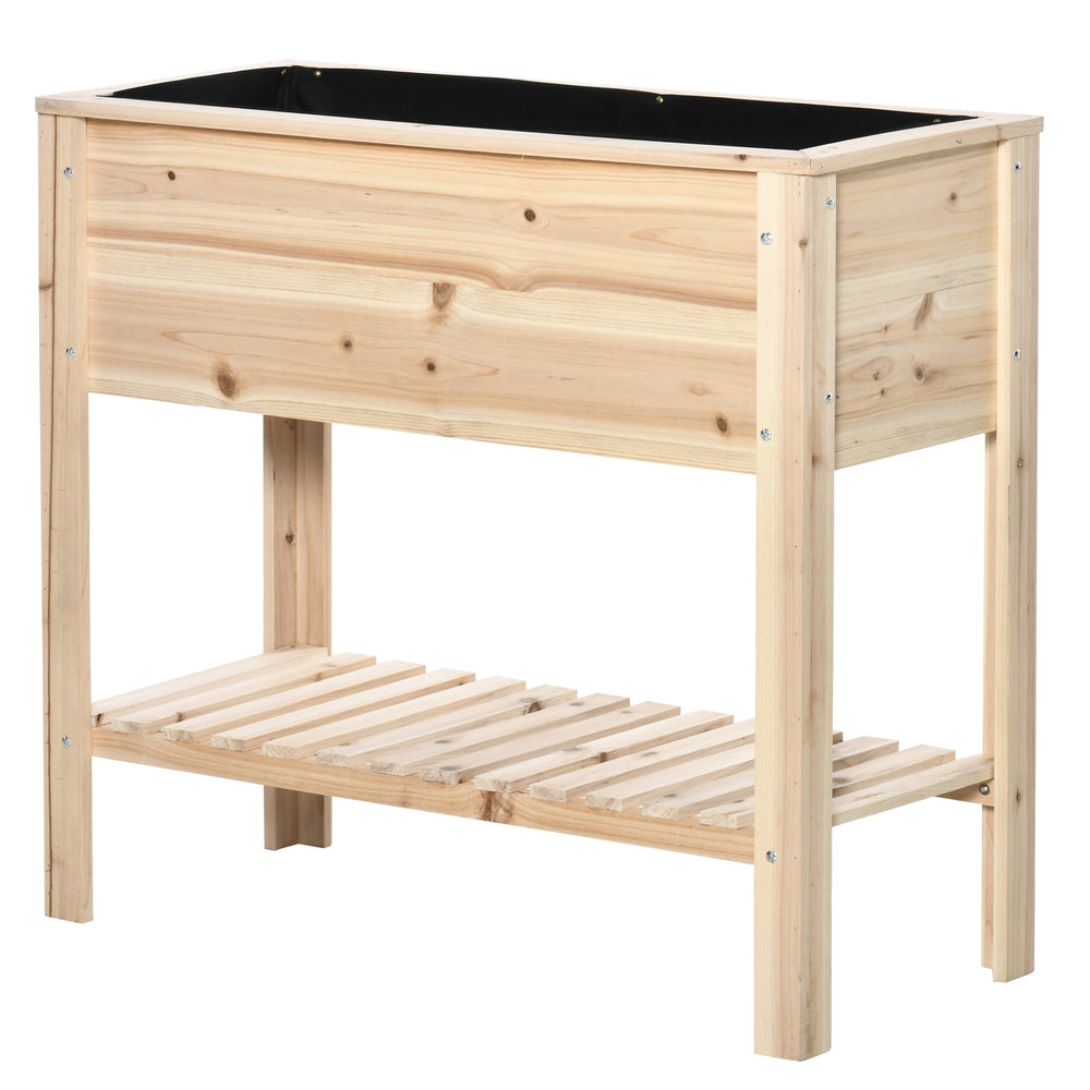 Jardinière sur Pieds Potager avec étagère à Lattes 90 x 40 x 81 cm Inserts d'irrigation, géotextile Inclus en bois massif