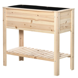 Jardinière sur Pieds Potager avec étagère à Lattes 90 x 40 x 81 cm Inserts d'irrigation, géotextile Inclus en bois massif