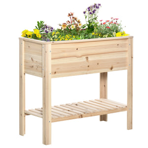 Jardinière sur Pieds Potager avec étagère à Lattes 90 x 40 x 81 cm Inserts d'irrigation, géotextile Inclus en bois massif
