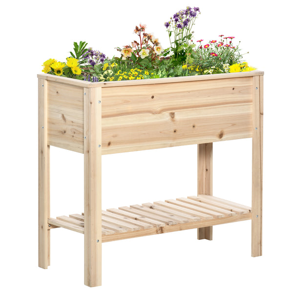 Jardinière sur Pieds Potager avec étagère à Lattes 90 x 40 x 81 cm Inserts d'irrigation, géotextile Inclus en bois massif