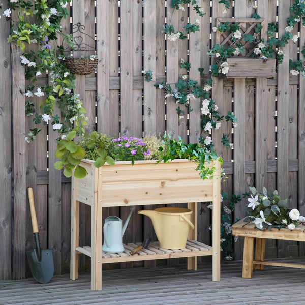 Jardinière sur Pieds Potager avec étagère à Lattes 90 x 40 x 81 cm Inserts d'irrigation, géotextile Inclus en bois massif