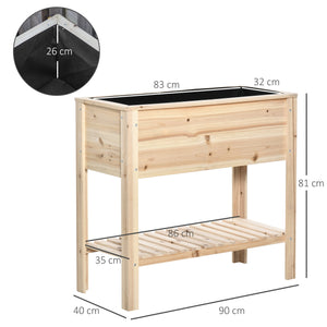 Jardinière sur Pieds Potager avec étagère à Lattes 90 x 40 x 81 cm Inserts d'irrigation, géotextile Inclus en bois massif