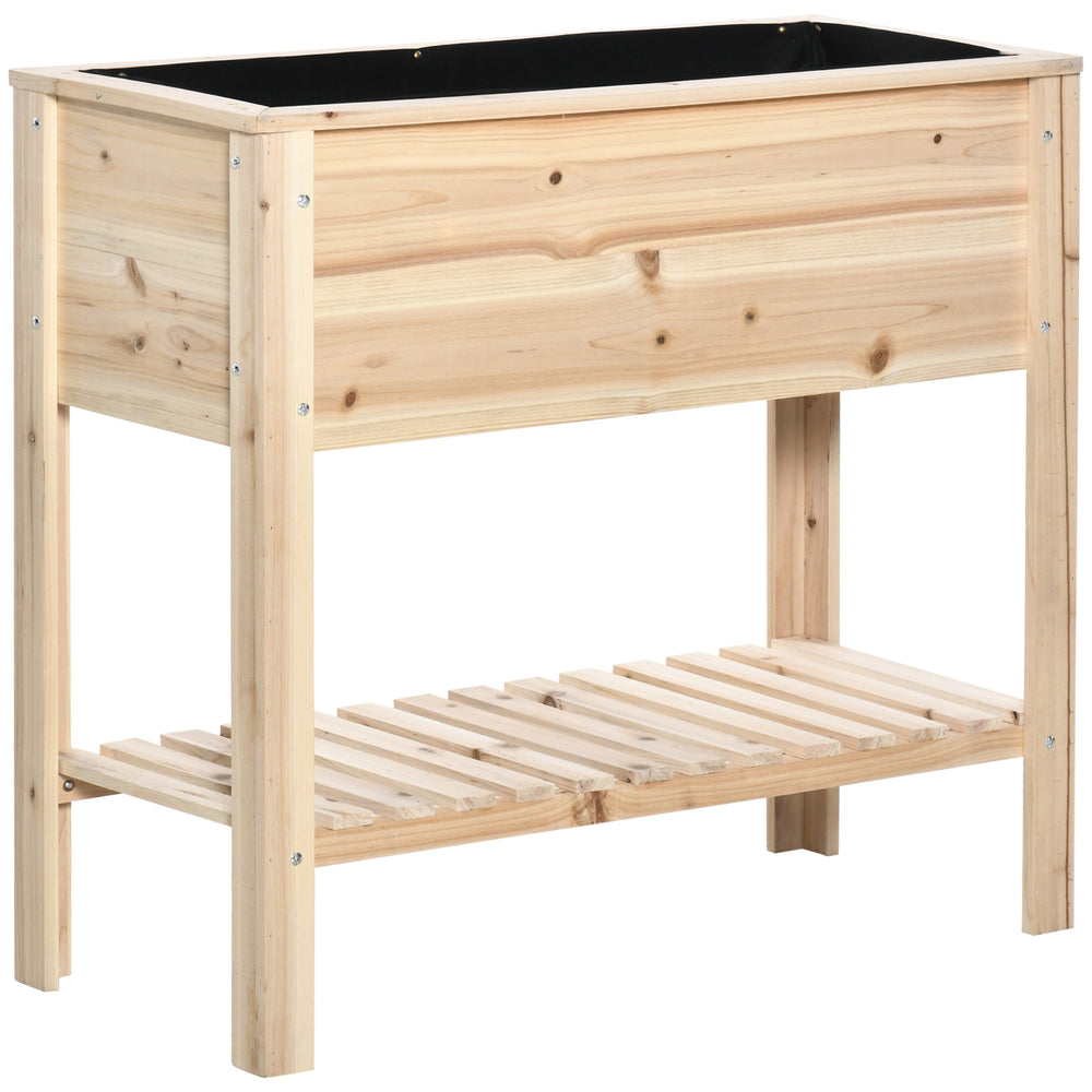 Jardinière sur Pieds Potager avec étagère à Lattes 90 x 40 x 81 cm Inserts d'irrigation, géotextile Inclus en bois massif