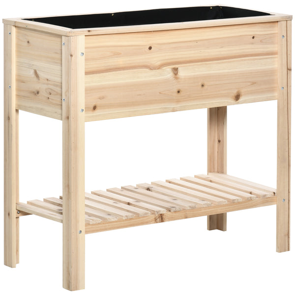 Jardinière sur Pieds Potager avec étagère à Lattes 90 x 40 x 81 cm Inserts d'irrigation, géotextile Inclus en bois massif