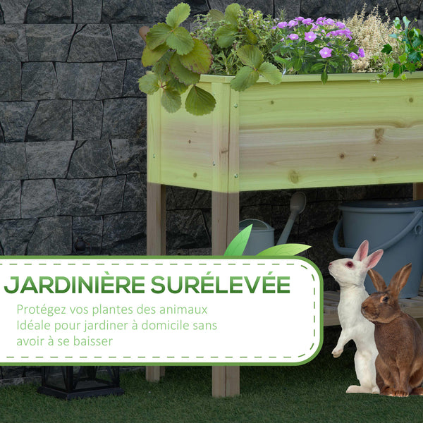 Jardinière sur Pieds Potager avec étagère à Lattes 90 x 40 x 81 cm Inserts d'irrigation, géotextile Inclus en bois massif